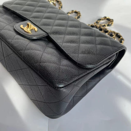 Chanel Classic Flap Jumbo Black Caviar Leather Double Flap Gold Hardware 2011-2012