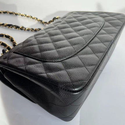 Chanel Classic Flap Jumbo Black Caviar Leather Double Flap Gold Hardware 2011-2012
