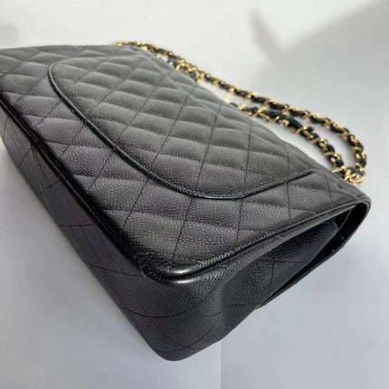 Chanel Classic Flap Jumbo Black Caviar Leather Double Flap Gold Hardware 2011-2012