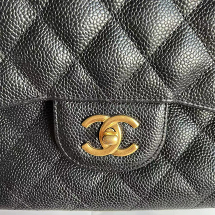 Chanel Classic Flap Jumbo Black Caviar Leather Double Flap Gold Hardware 2011-2012