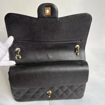 Chanel Classic Flap Jumbo Black Caviar Leather Double Flap Gold Hardware 2011-2012