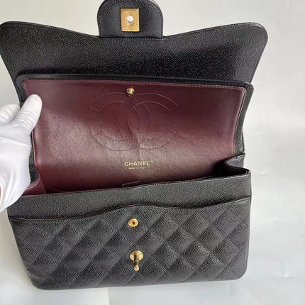 Chanel Classic Flap Jumbo Black Caviar Leather Double Flap Gold Hardware 2011-2012