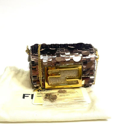Fendi Nano Baguette Charm Pink Sequins Satin Interior Chain Strap-Luxbags
