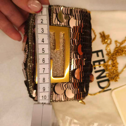 Fendi Nano Baguette Charm Pink Sequins Satin Interior Chain Strap