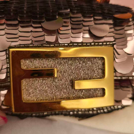 Fendi Nano Baguette Charm Pink Sequins Satin Interior Chain Strap