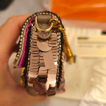 Fendi Nano Baguette Charm Pink Sequins Satin Interior Chain Strap