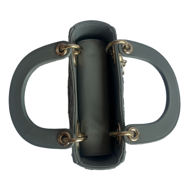 Lady Dior Mini Metallic Grey Calfskin Leather Beads and Mirrors Gold Hardware 2020