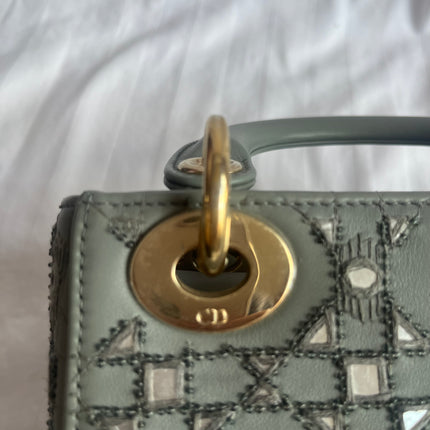 Lady Dior Mini Metallic Grey Calfskin Leather Beads and Mirrors Gold Hardware 2020