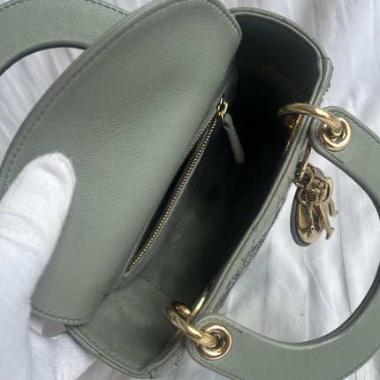 Lady Dior Mini Metallic Grey Calfskin Leather Beads and Mirrors Gold Hardware 2020