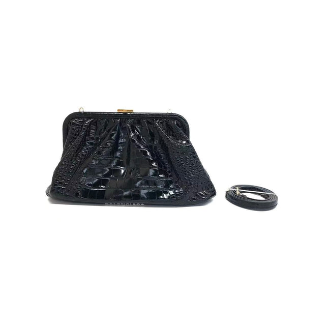 Balenciaga Pouch Black Crocodile Pattern Shiny Calfskin Leather With Strap-Luxbags