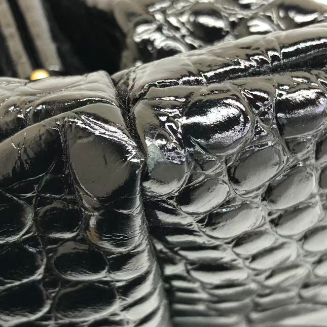 Balenciaga Pouch Black Crocodile Pattern Shiny Calfskin Leather With Strap