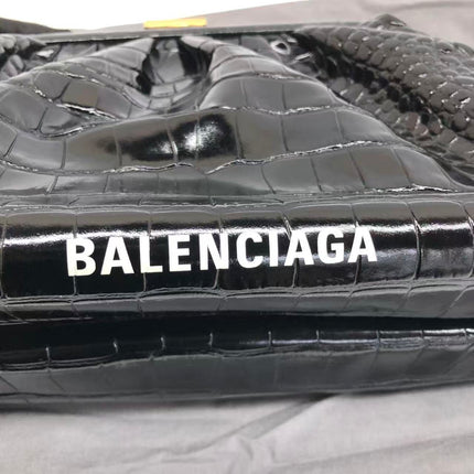 Balenciaga Pouch Black Crocodile Pattern Shiny Calfskin Leather With Strap