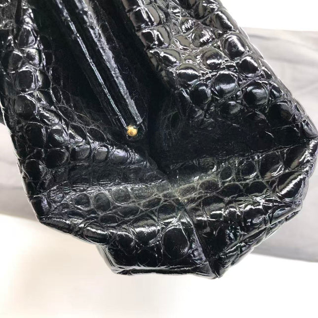 Balenciaga Pouch Black Crocodile Pattern Shiny Calfskin Leather With Strap