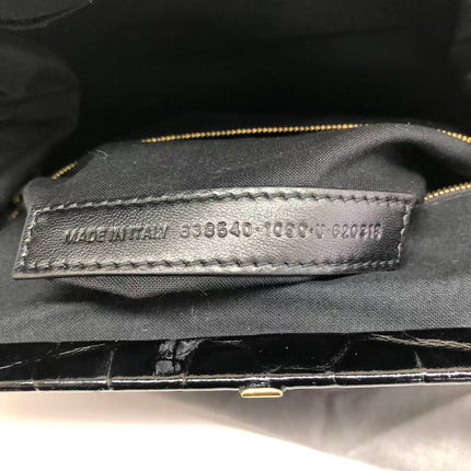 Balenciaga Pouch Black Crocodile Pattern Shiny Calfskin Leather With Strap