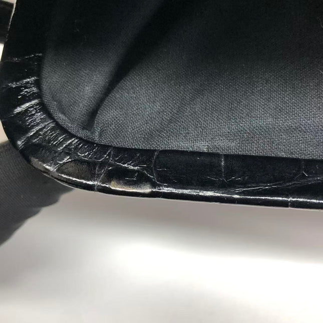 Balenciaga Pouch Black Crocodile Pattern Shiny Calfskin Leather With Strap