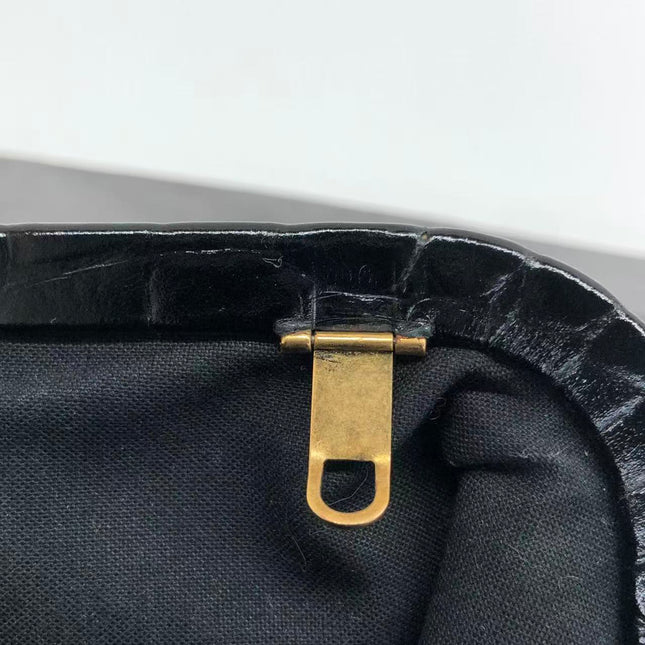 Balenciaga Pouch Black Crocodile Pattern Shiny Calfskin Leather With Strap
