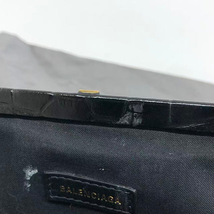Balenciaga Pouch Black Crocodile Pattern Shiny Calfskin Leather With Strap