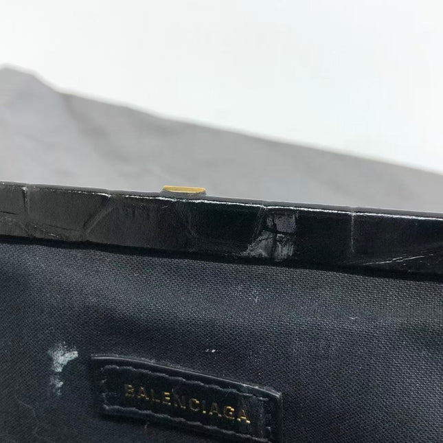 Balenciaga Pouch Black Crocodile Pattern Shiny Calfskin Leather With Strap