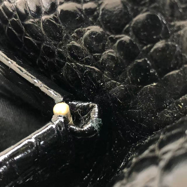 Balenciaga Pouch Black Crocodile Pattern Shiny Calfskin Leather With Strap