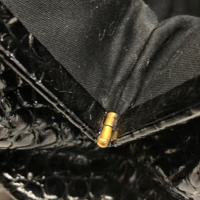 Balenciaga Pouch Black Crocodile Pattern Shiny Calfskin Leather With Strap