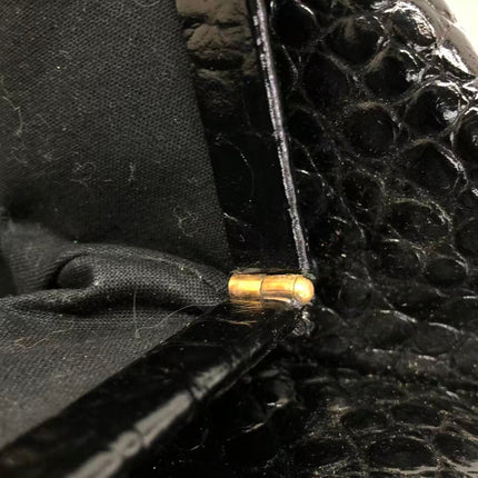 Balenciaga Pouch Black Crocodile Pattern Shiny Calfskin Leather With Strap