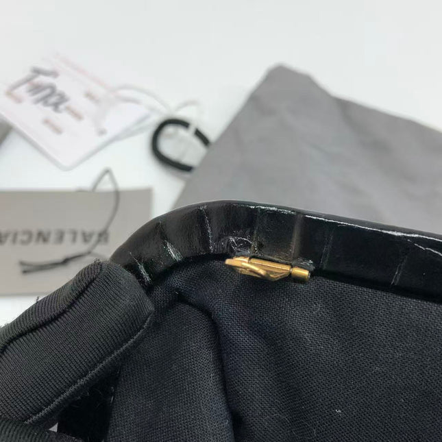 Balenciaga Pouch Black Crocodile Pattern Shiny Calfskin Leather With Strap