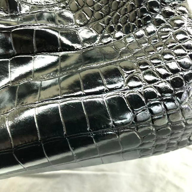Balenciaga Pouch Black Crocodile Pattern Shiny Calfskin Leather With Strap