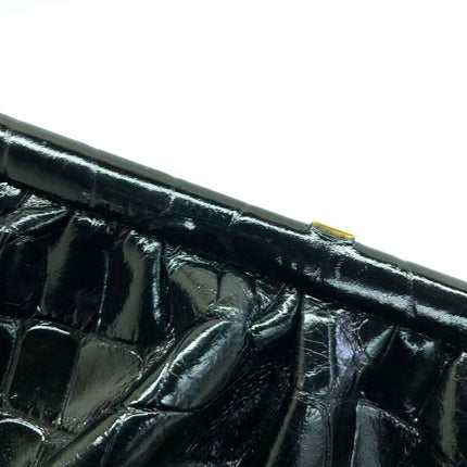 Balenciaga Pouch Black Crocodile Pattern Shiny Calfskin Leather With Strap