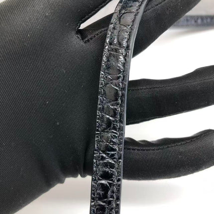 Balenciaga Pouch Black Crocodile Pattern Shiny Calfskin Leather With Strap