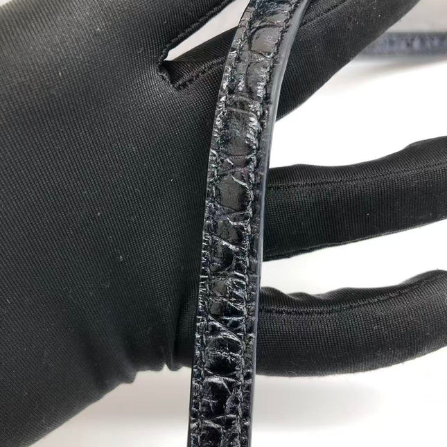 Balenciaga Pouch Black Crocodile Pattern Shiny Calfskin Leather With Strap