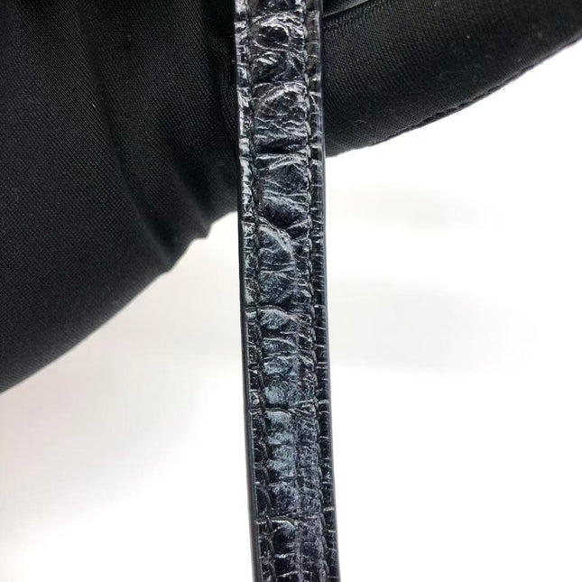 Balenciaga Pouch Black Crocodile Pattern Shiny Calfskin Leather With Strap