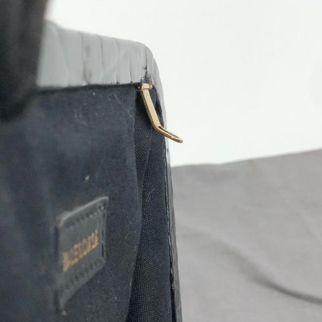 Balenciaga Pouch Black Crocodile Pattern Shiny Calfskin Leather With Strap