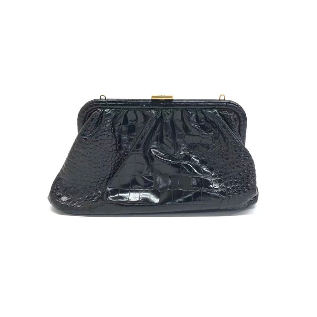 Balenciaga Pouch Black Crocodile Pattern Shiny Calfskin Leather With Strap