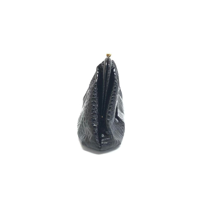Balenciaga Pouch Black Crocodile Pattern Shiny Calfskin Leather With Strap