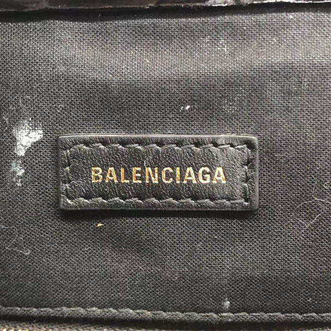 Balenciaga Pouch Black Crocodile Pattern Shiny Calfskin Leather With Strap