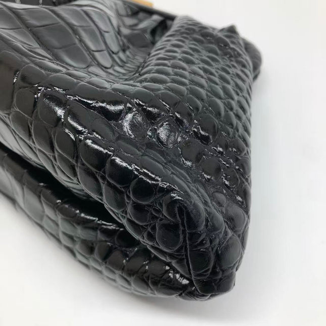 Balenciaga Pouch Black Crocodile Pattern Shiny Calfskin Leather With Strap