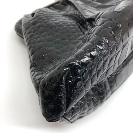 Balenciaga Pouch Black Crocodile Pattern Shiny Calfskin Leather With Strap