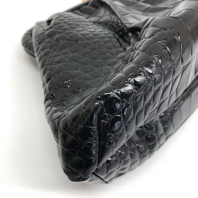 Balenciaga Pouch Black Crocodile Pattern Shiny Calfskin Leather With Strap