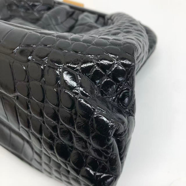 Balenciaga Pouch Black Crocodile Pattern Shiny Calfskin Leather With Strap
