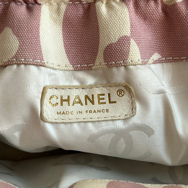 Chanel Canvas Clover Print Pink and White Frame Bag with Pouch 2004