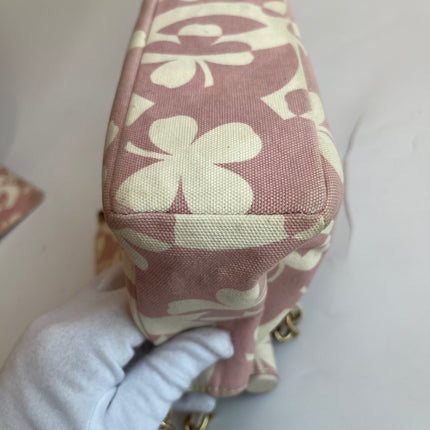 Chanel Canvas Clover Print Pink and White Frame Bag with Pouch 2004