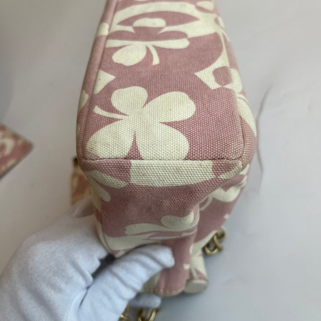 Chanel Canvas Clover Print Pink and White Frame Bag with Pouch 2004