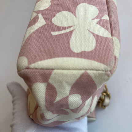 Chanel Canvas Clover Print Pink and White Frame Bag with Pouch 2004