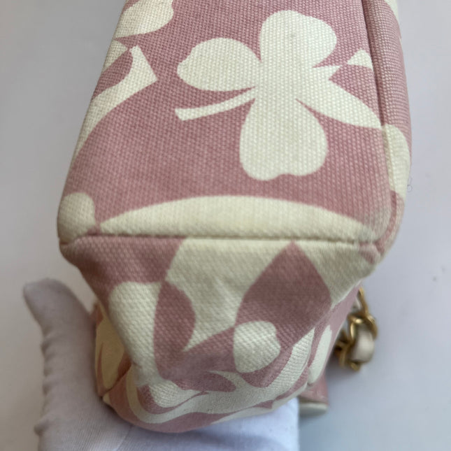 Chanel Canvas Clover Print Pink and White Frame Bag with Pouch 2004