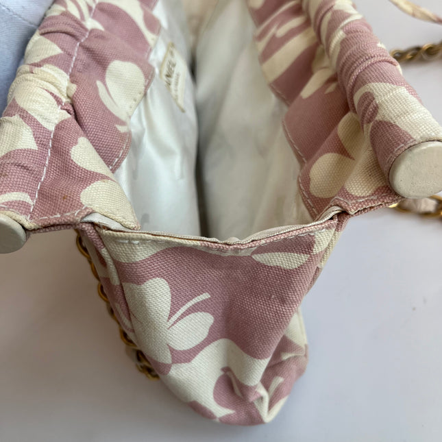 Chanel Canvas Clover Print Pink and White Frame Bag with Pouch 2004