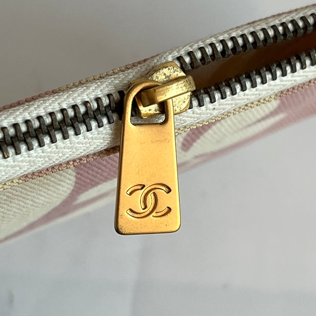 Chanel Canvas Clover Print Pink and White Frame Bag with Pouch 2004