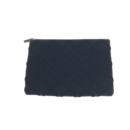 Chanel Black Velvet Pouch Diamond Stitching Leather Interior Gold Logo