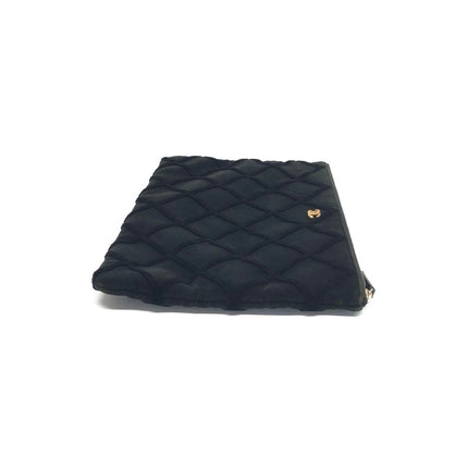 Chanel Black Velvet Pouch Diamond Stitching Leather Interior Gold Logo