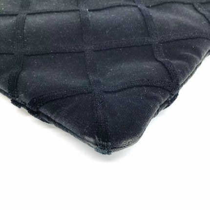 Chanel Black Velvet Pouch Diamond Stitching Leather Interior Gold Logo