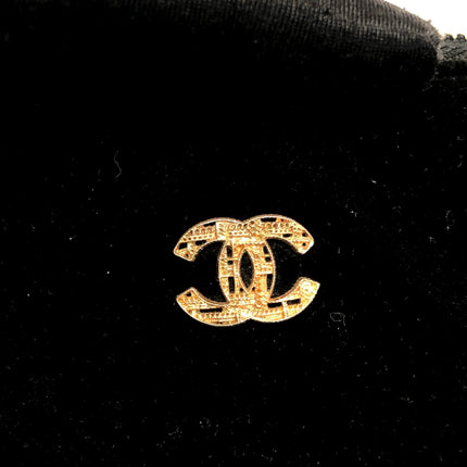 Chanel Black Velvet Pouch Diamond Stitching Leather Interior Gold Logo